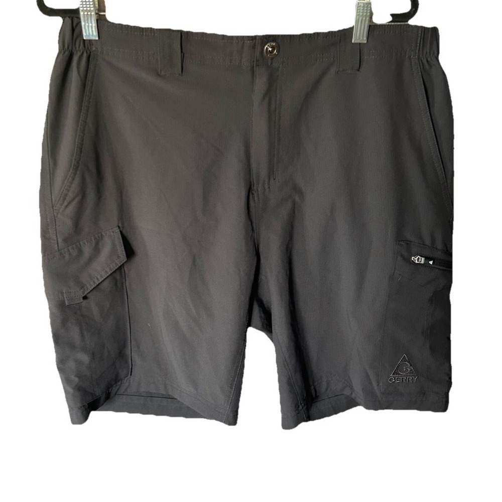 Gerry Cargo Shorts Mens 36 Black Stretch Hiking Zip Pockets Nylon Rayon Outdoor